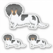 Sticker Chiens teckel à poil long piebalds noir et feu (Devant)