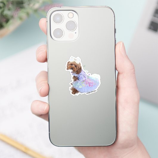 Sticker Chiffon princesse violet : mignon chiot maltipoo (Téléphone)
