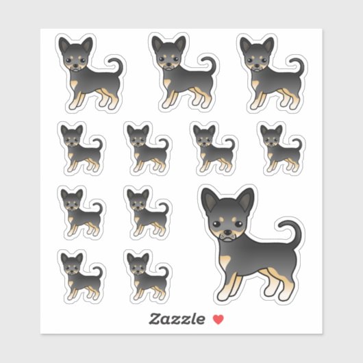 Sticker Chihuahua Chite Cute Dogs Noir Et Tan Doux (Feuille)