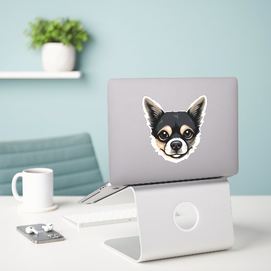 Sticker Chihuahua mignon Chien Visage Chiot Caricature Con (Ordinateur portable sur le bureau)