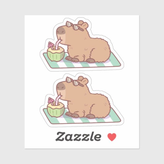 Sticker Chill Capybara Boire Jus De Coco (Feuille)