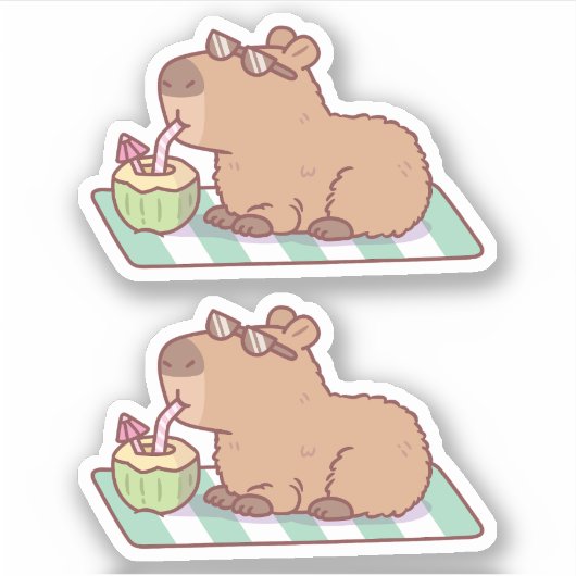 Sticker Chill Capybara Boire Jus De Coco (Devant)