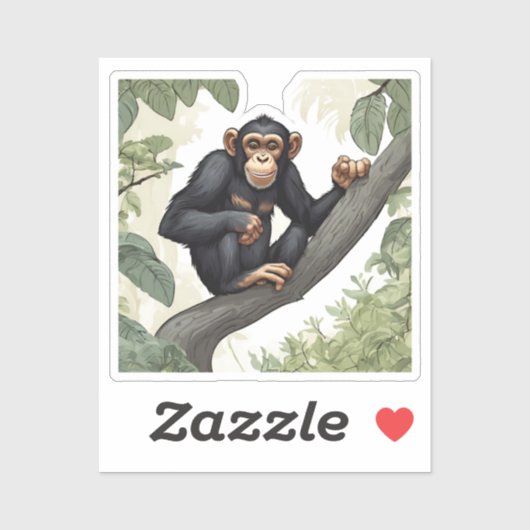 Sticker Chimpanzé mignon sur la branche accueille (Feuille)