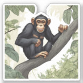Sticker Chimpanzé mignon sur la branche accueille (Recto)