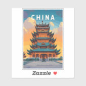Sticker China Illustration Travel Art Vintage (Feuille)