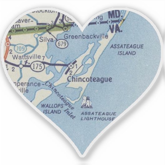 Sticker Chincoteague VA Classic Map (Devant)