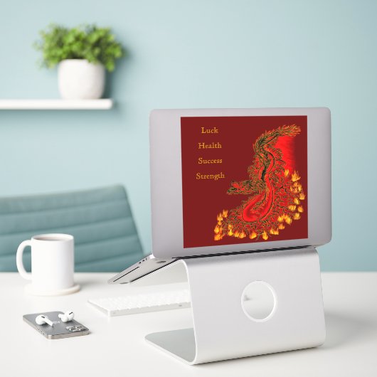 Sticker Chine Dragon rouge et or design (Ordinateur portable sur le bureau)