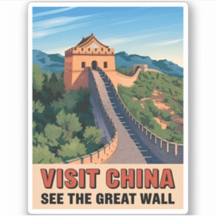 Sticker Chine Vintage voyage Grande Muraille Paysage rétro