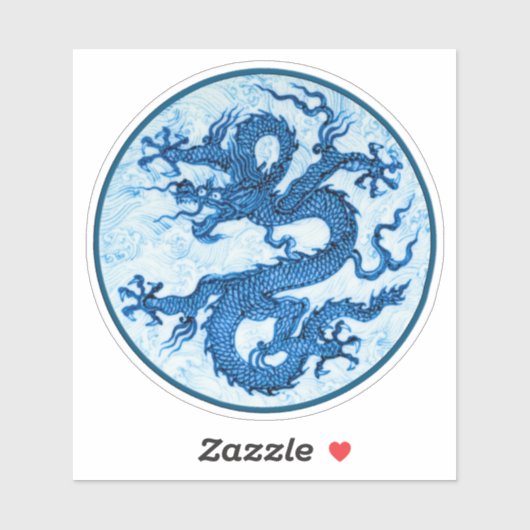 Sticker chinois Dragon, Indigo Blue et White (Feuille)