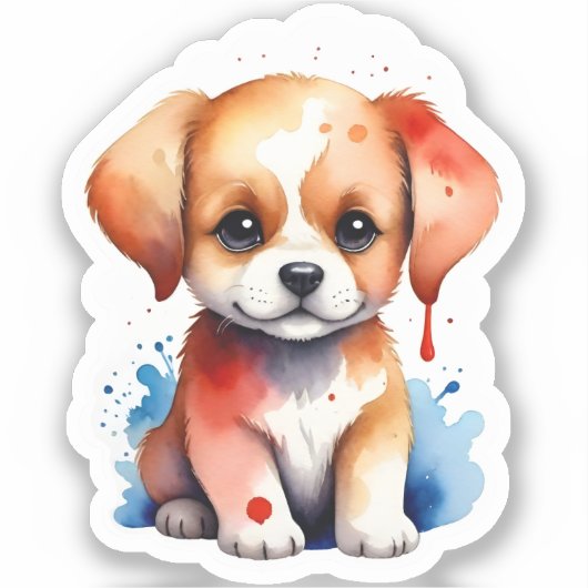Sticker Chiot à l'aquarelle nostalgique (Recto)