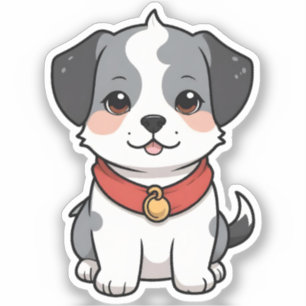Sticker Chiot Anime Mignon Avec une Clochette