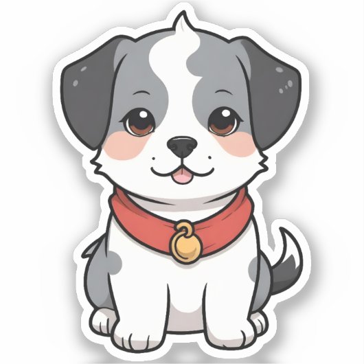 Sticker Chiot Anime Mignon Avec une Clochette (Recto)