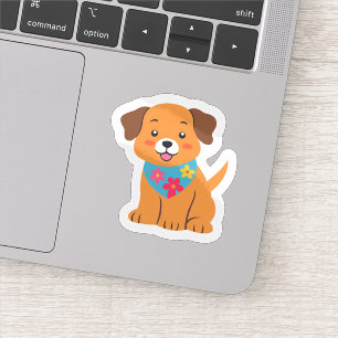 Sticker Chiot avec bandana floral Chien mignon