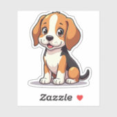 Sticker Chiot Beagle Kawaii – Pose Assise (Feuille)