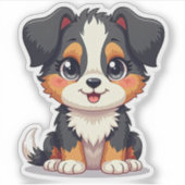 Sticker Chiot d'Aussie Shepherd joueur – Style Chibi (Devant)