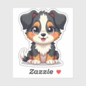 Sticker Chiot d'Aussie Shepherd joueur – Style Chibi (Feuille)