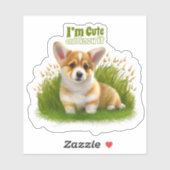 Sticker Chiot de Corgi sur l'herbe | animal mignon (Feuille)