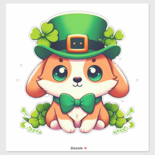 Sticker Chiot de la Saint-Patricks (Feuille)