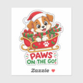 Sticker Chiot de Noël mignon dans un traîneau (Feuille)
