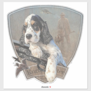 Sticker Chiot de Setter anglais avec fusil de chasse class