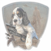 Sticker Chiot de Setter anglais avec fusil de chasse class (Devant)