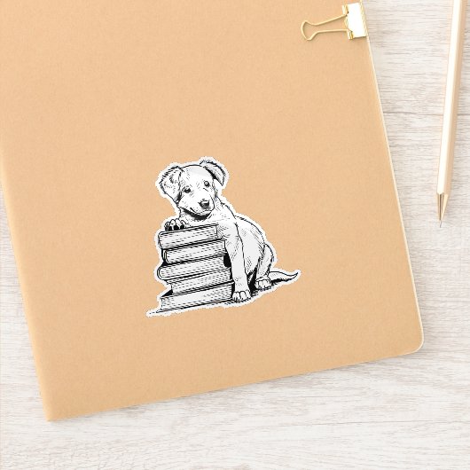 Sticker Chiot et livres (Carnet)