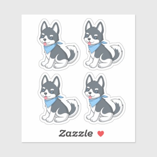 Sticker Chiot Husky Mignon 4 (Feuille)