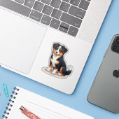 Sticker Chiot Kawaii Aussie Shepherd – Pose Endormi (Ordinateur portable avec iPhone)