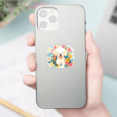 Sticker chiot labrador jaune au milieu des fleurs (Téléphone)