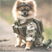 Sticker Chiot Poméranien prêt pour le service (Devant)