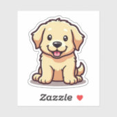 Sticker Chiot Retriever doré Adorable – Style Chibi (Feuille)