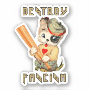 Sticker Chiot rétro mignon - Détruire le fascisme