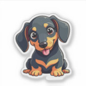 Sticker Chiot romantique Kawaii Dachshund - Design Pastel (Devant)