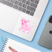 Sticker Chiot rose (Ordinateur portable avec iPhone)
