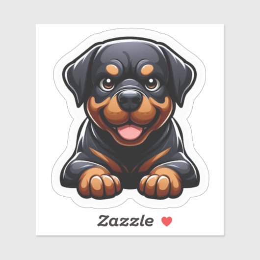 Sticker Chiot Rottweiler Chibi Adorable Sourire (Feuille)