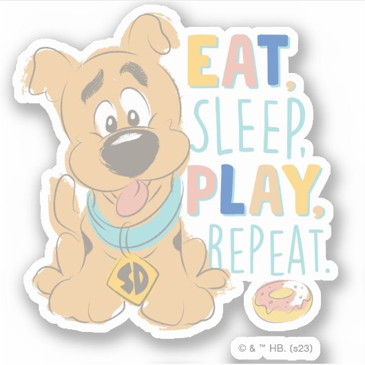 Sticker Chiot Scooby-Doo "Mange, Dors, Joue, Répète" (Devant)