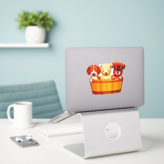 Sticker Chiots de caricature (Ordinateur portable sur le bureau)