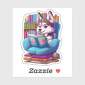 Sticker Chiots Husky lisant un livre (Feuille)