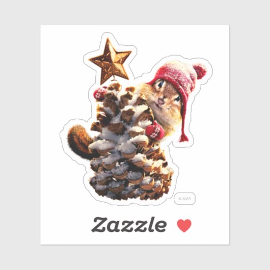 Sticker Chipmunk Avec Pine Cone Tree (Feuille)