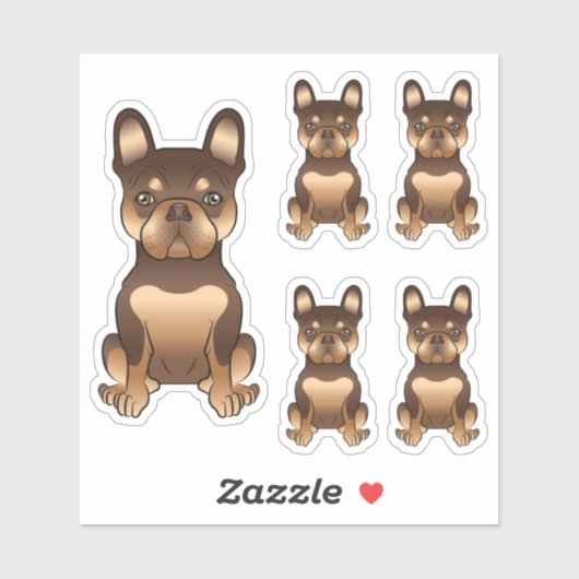 Sticker Chocolat Et Tan French Bulldog Mignonne Chien Cari (Feuille)