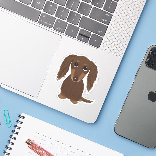 Sticker Chocolat mignon et long Dachshund Dessin (Ordinateur portable avec iPhone)