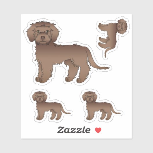 Sticker Chocolat Mini Goldendoodle mignon chien de dessin (Feuille)