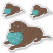Sticker Chocolate Lab With Ball Cartoon (Devant)