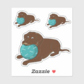 Sticker Chocolate Lab With Ball Cartoon (Feuille)