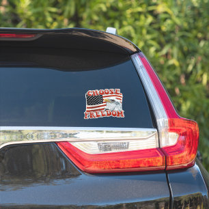 Sticker CHOISISSEZ LIBERTÉ Aigle rustique sur le drapeau a