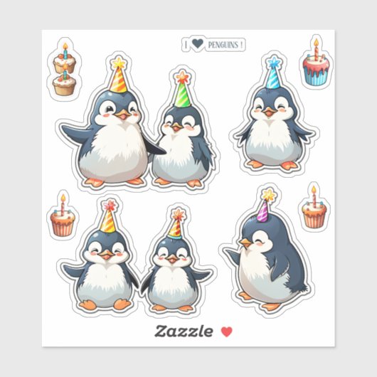 Sticker Chou Penguins Scrapbook Anniversaire (Feuille)
