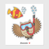 Sticker Chouette avec masque tuba et poisson tropical (Feuille)