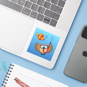 Sticker Chouette avec masque tuba et poisson tropical
