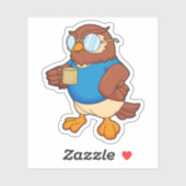 Sticker Chouette avec tasse de café (Feuille)