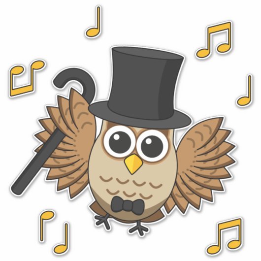 Sticker Chouette dansante mignonne avec notes musicales De (Devant)